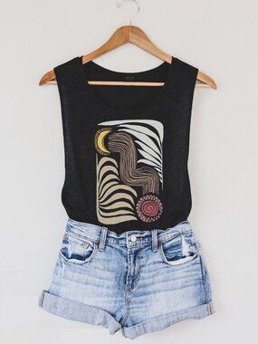 Women’s Celestial Boho Muscle Tank – Abstract Moon Sleeveless Top